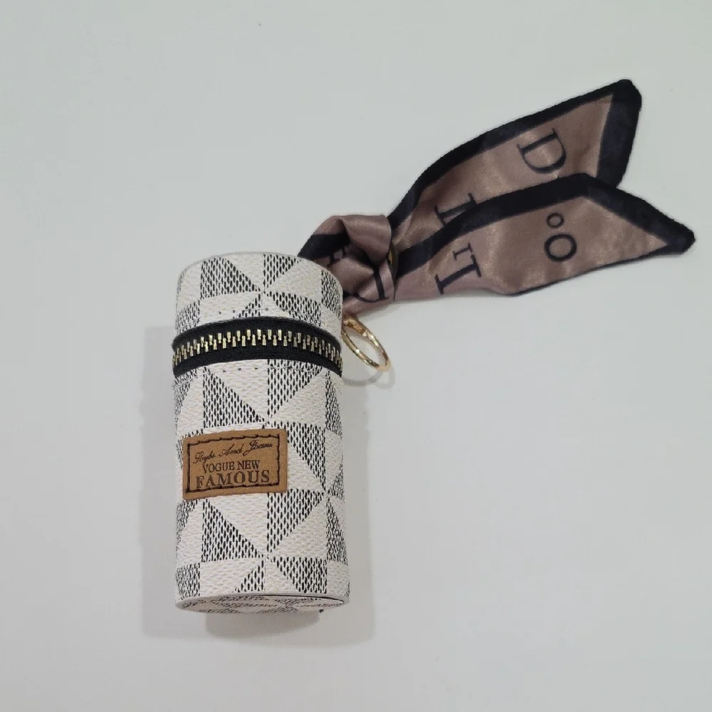 Checkered Travel Lipstick Case Keychain Charm Bag Accessory Clean Girl Essential